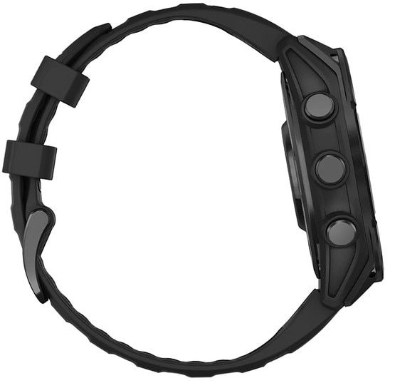 Low-profile AMOLED GPS smartwatch, black.